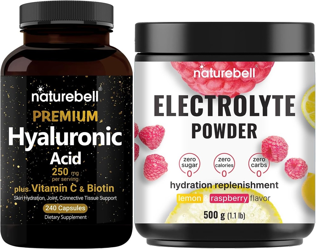 Cápsulas de Ácido Hialurônico NatureBell com Biotina + Vitamina C & Eletrolítico Hydration Powder Bundle Pack