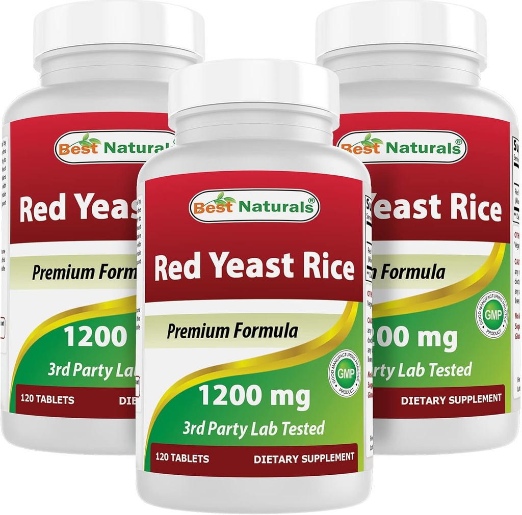 Best Naturals Red Levest Rice 1200 mg (Não-GMO) 120 comprimidos (120 contagem (Pacote de 3))