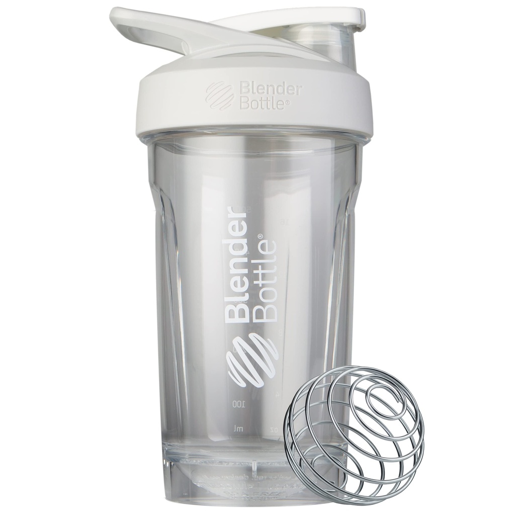 BlenderBottle Sport Shaker Garrafa com fio Whisk, 24-ounce, branco – Protein Shakes & Hydration para atletas e fitness entusiastas, Fácil de misturar, durável & leve, Lockable Lid