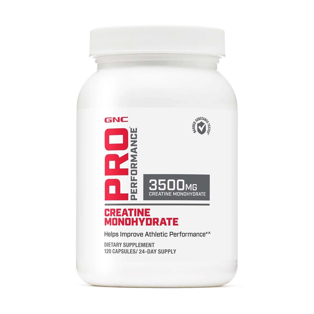 GNC Pro Performance Creatina Mono-hidratada 3.5g Suplemento, melhora a construção muscular, resistência e desempenho, 120 cápsulas, 24 serviços