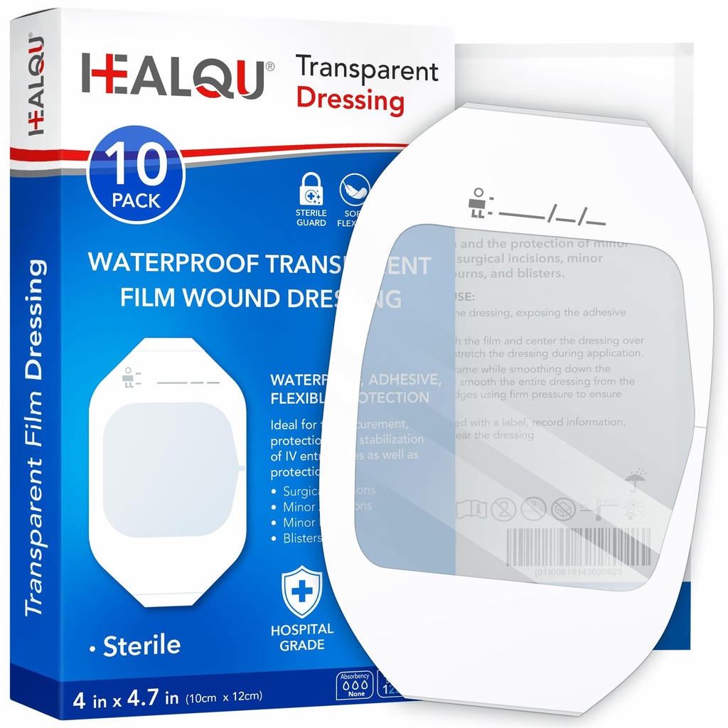 Vestido de filme transparente 4" x 4,75" (10 Pack) - Bandagens de feridas adesivas à prova d'água para chuveiro pós-cirúrgico, Escudo IV, Tattoo Aftercare, Clear Breathable Dressing Patches por HEALQU
