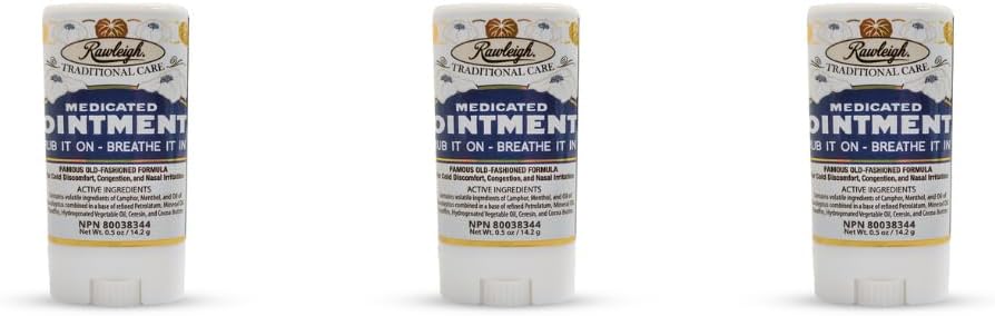 Rawleigh Medicated Ointment Stick 0.5 oz (14,2g) – Esfregadura de tórax aromática clássica em formato portátil Stick – Não-Greasy – Pacote de 3