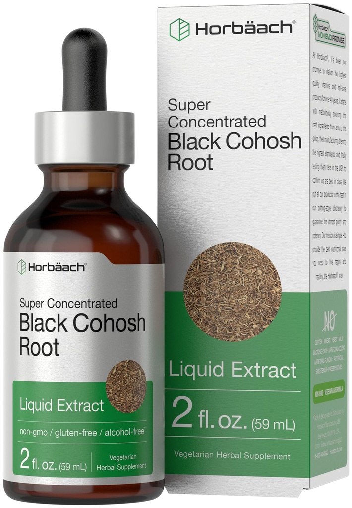 Horbäach Black Cohosh Root Tintura , 2 fl oz , Extrato Líquido , Drops de ervas sem álcool , Vegetariano , Não-GMO, Suplemento sem glúten