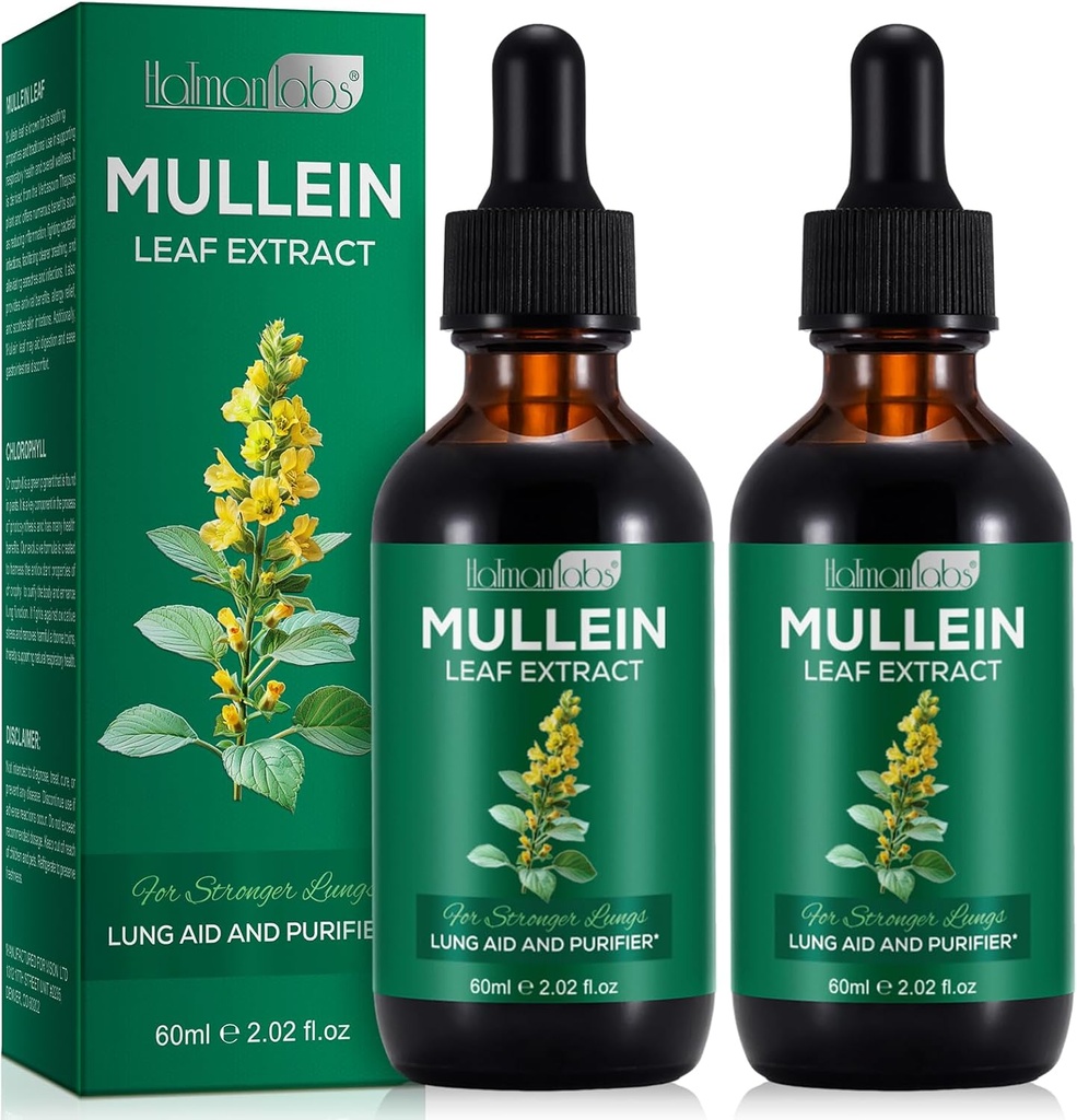 2 Pack Mullein Drops for Lungs, Natural Mullein Herbal Supplements, Mullein Leaf Extract for Lung Cleanse and Respiratory Support, 2.02 fl oz