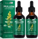 2 Pacote Mullein gotas para pulmões, Suplementos naturais de ervas de Mullein, Extrato de folha de Mullein para Lung Cleanse e suporte respiratório, 2.02 fl oz