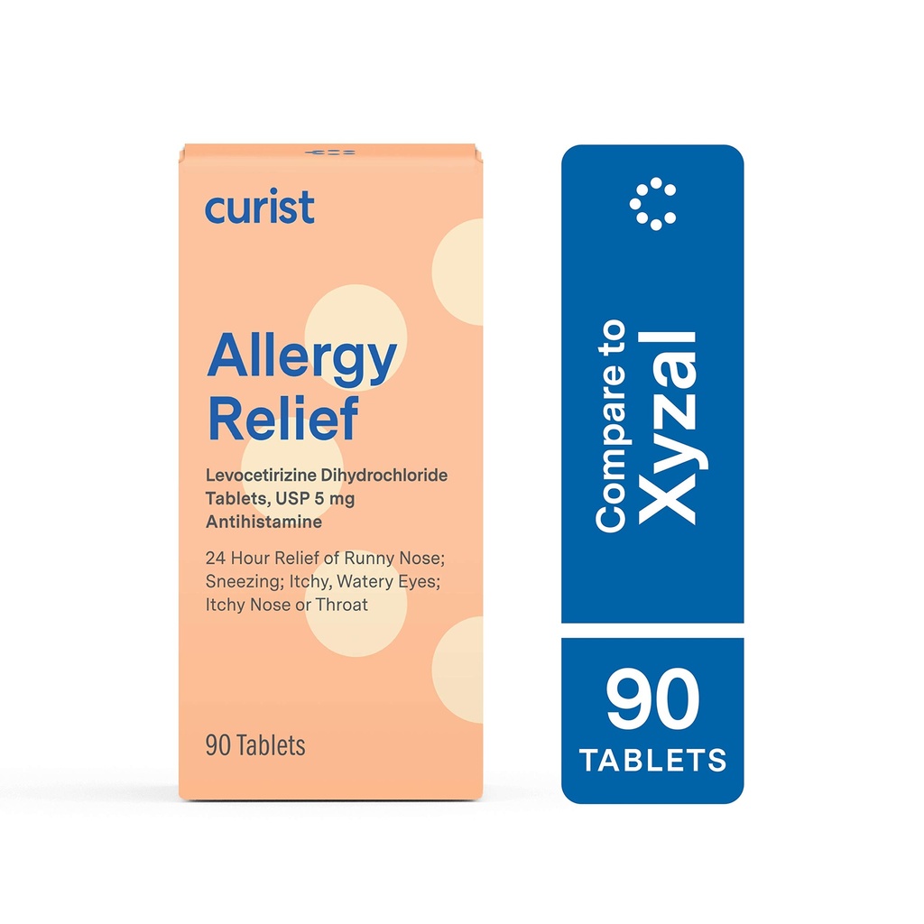 Curista - Genéricos Xyzal Levocetirizine 5 mg - (90 Comprimidos) - Comprimidos de Alergia, 24 horas de alívio da alergia - Medicina da alergia