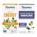 Himalaya Olá Energia com Ashwagandha para Suporte Adrenal e Energia Diária e & Ashwagandha + Imune com Vitamina C para Suporte Imune Activo, 60 Cápsulas Cada - Bundle
