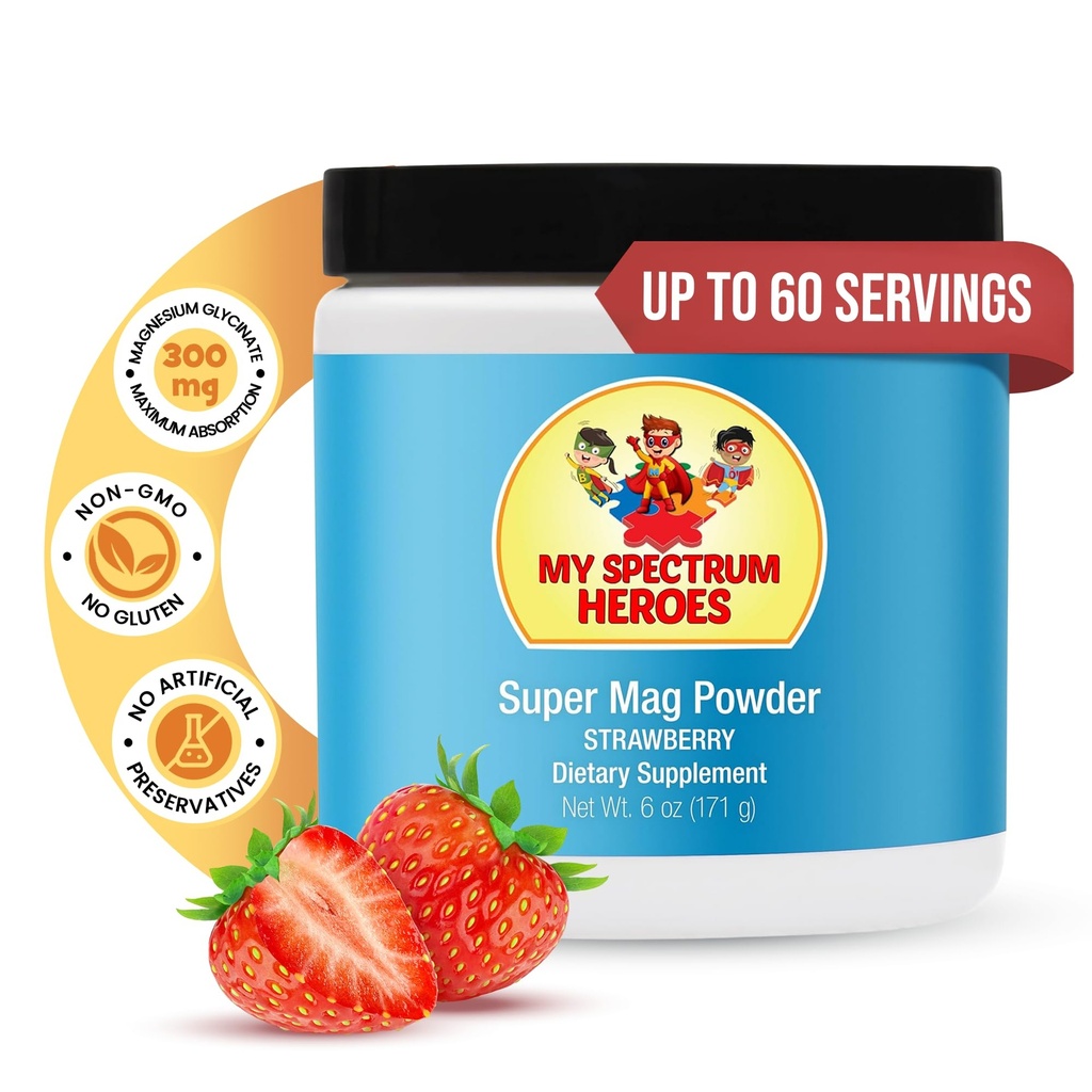 My Spectrum Heroes Calm Magnesium Powder - Gentle Magnesium Glycinate Drink Mix para Relaxamento, Apoio ao Sono, Saúde Digestiva, e Stress Relief - Vegan, Gluten-Free, 6 onças (171g)