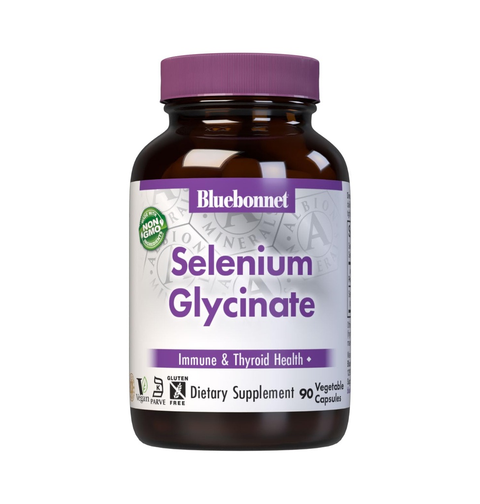 Bluebonnet Nutrition Albion Selenium Glycinate, Saúde Imune*, Saúde da tiróide*, Sem soja, Sem glúten, Não-GMO, Kosher Certificado, Dairy-Free, Vegan, 90 Cápsulas Vegetais, 90 Servimentos