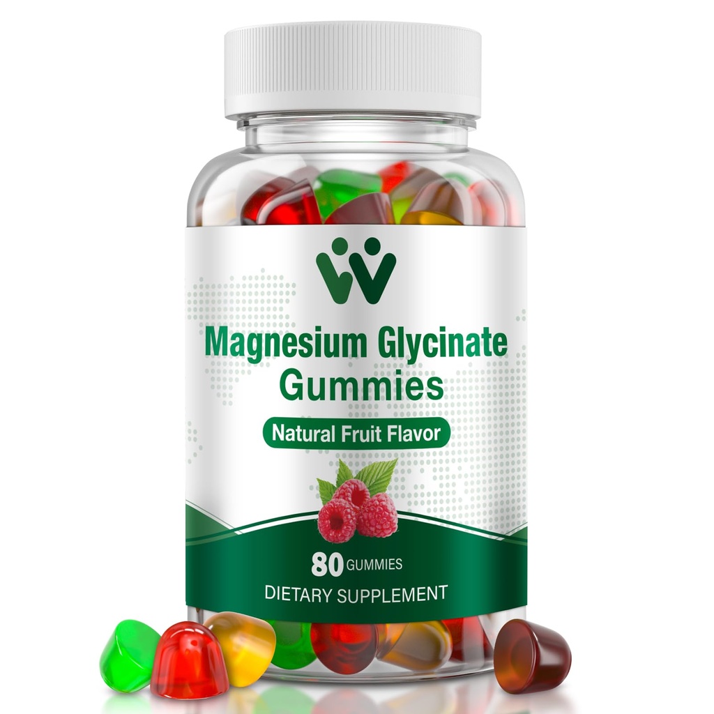 Gummies de glicinato de magnésio 400 Mg, Gummies de magnésio sem açúcar para crianças e adultos com L-treonato, cálcio e vitaminas B6+D3, 80 Contagem Glicinato de magnésio Gummy Fruta mista sabores