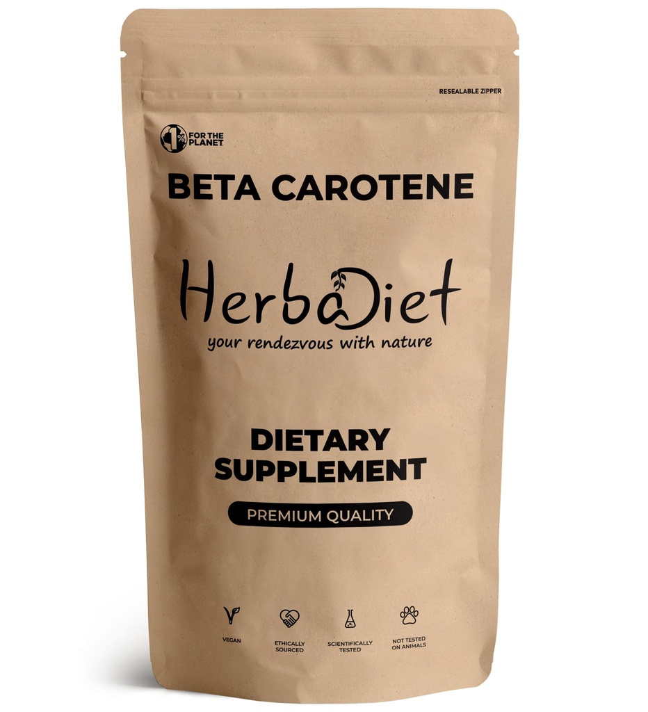 Beta Caroteno 10% Vitamina A 25000 UI Pó Suporte do Sistema Imune, Suplemento Antioxidante, Cartenóides para Visão Saudável, Olhos e Pele, 100% Betacaroteno Natural (1,76 oz - 50 gramas)