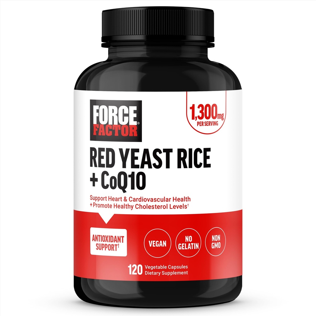 FORCE FACTOR Red Levedura Arroz + CoQ10 Suplemento para Apoio Antioxidante, Não-GMO, Vegan-Amigo, Qualidade Premium, 120 Cápsulas