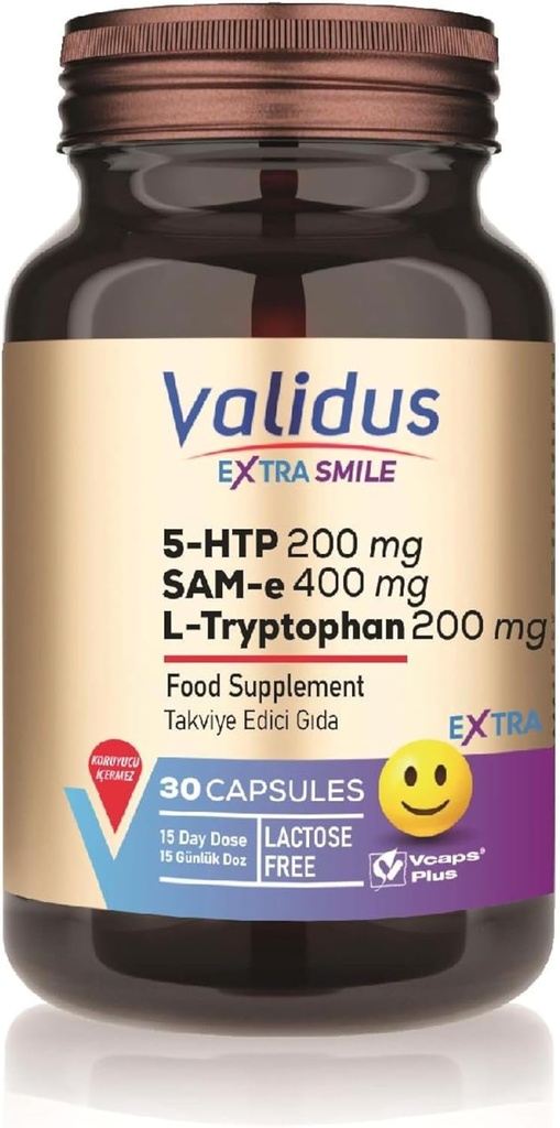 VALIDUS Sorriso Extra 5-HTTP 200 mg + L- triptofano 200 mg + Sam-e 400 mg 30 Cápsulas (Vcaps Plus)