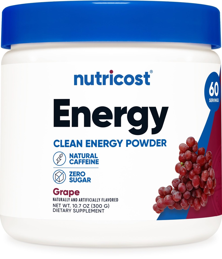 Nutricost Energy Drink Powder (Uva) (60 Servings) - Suplemento pré-treino com sabores naturais - Não-GMO, sem glúten