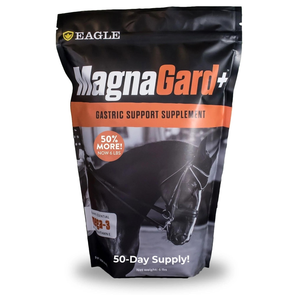 Suplemento de suporte gástrico para cavalos com Omega 3s Alivia Úlceras, Suplemento calmante, Magnésio e Outros Minerais Vitais, Pó, Saco de 6 Libras, Fornecimento de 45 dias