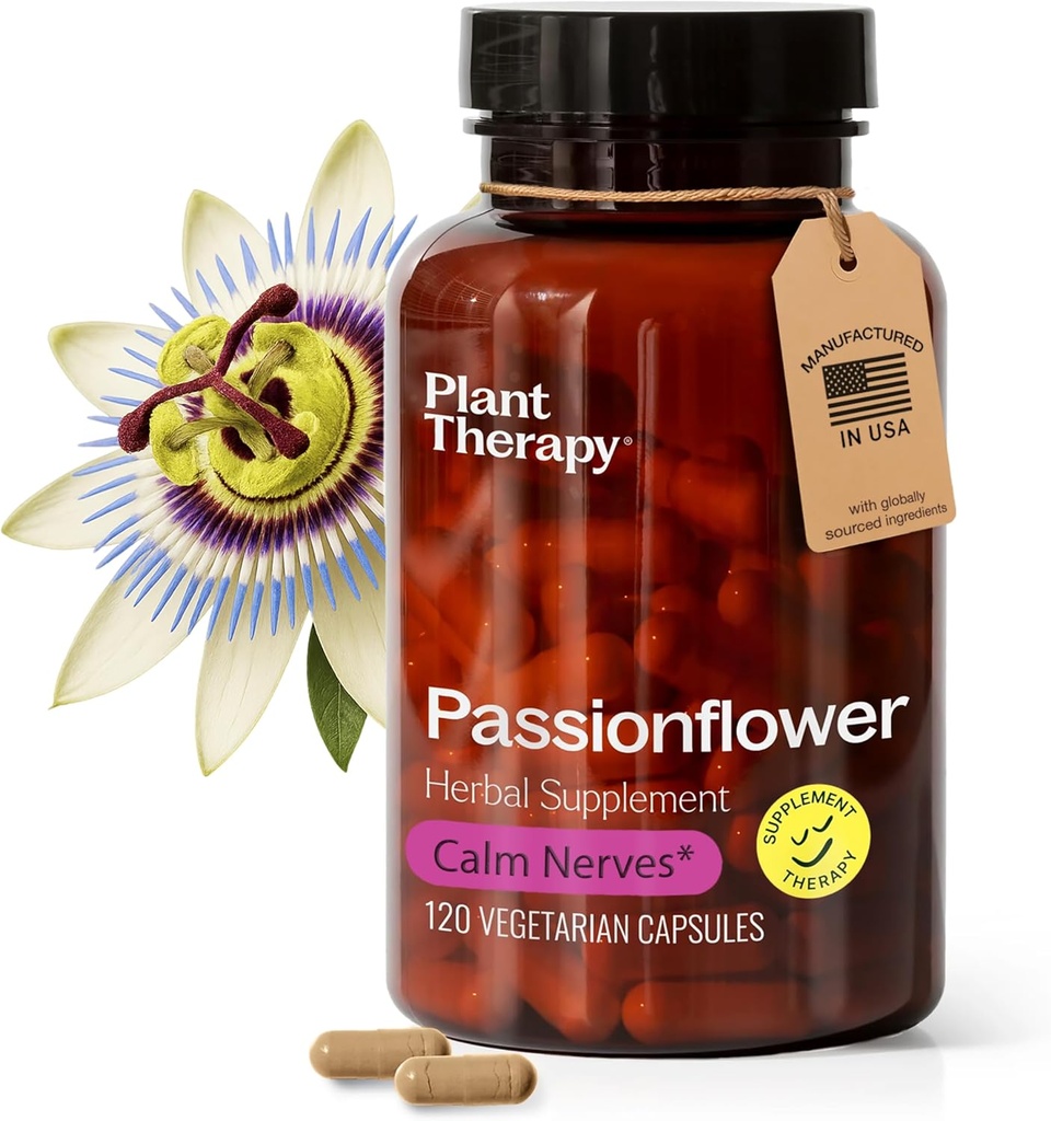 Plant Therapy Passion Flower Cápsulas Fabricado nos EUA Acalma nervos, Suporta o sono, Great Way to Wind Down Suplementos para Mulheres e Homens 120 Conde Cápsula Vegetariana