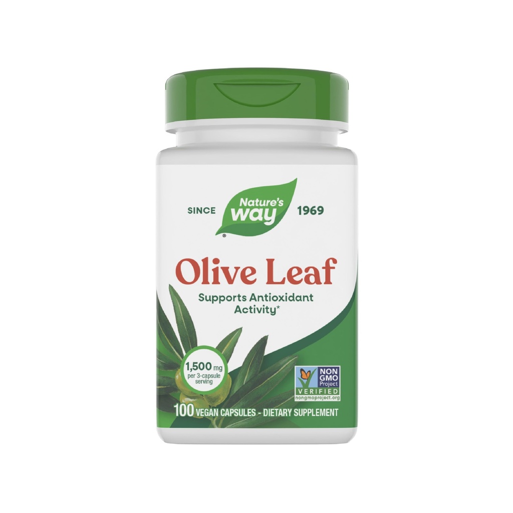 Nature's Way Olive Leaf - 1.500 mg por 3-Capsule Serving - Suporta atividade antioxidante* - Olive Leaf Herbal Cápsulas - Projeto Não-GMO Verificado - Glúten Grátis - 100 Cápsulas Vegan