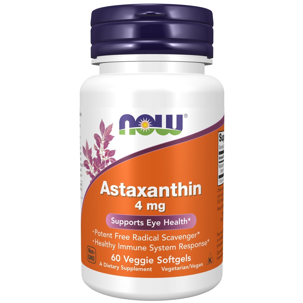 Now Foods Supplements, Astaxantina 4 mg, possui Zanthin®, Suporta Saúde Ocular*, 60 Veg Softgels