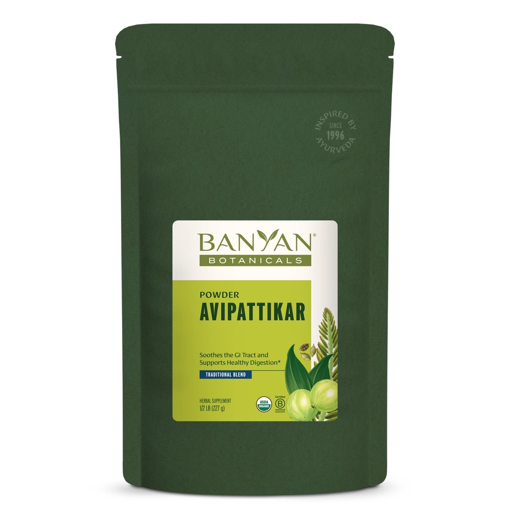 Banyan Botanicals Avipattikar Powder – Suplemento de Digestão Orgânica com Gengibre, Cardamom & Vidanga -– Suporta equilíbrio saudável do ácido do estômago* – 1⁄2 lb. – Não-GMO Fonte sustentável Vegan