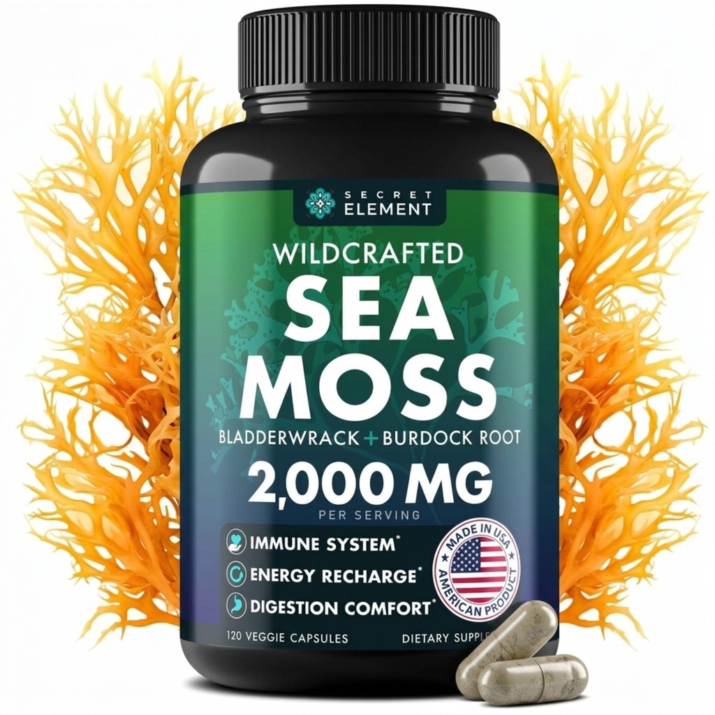 Sea Moss Cápsulas - Irish Sea Moss Avançado com Burdock Root, Bladderwrack & Muira Puama para Imunidade, Gut, & Energy - Superfood Sea Moss Suplementos w/Raw Sea Moss Pó - 120 Pills Irish Seamoss