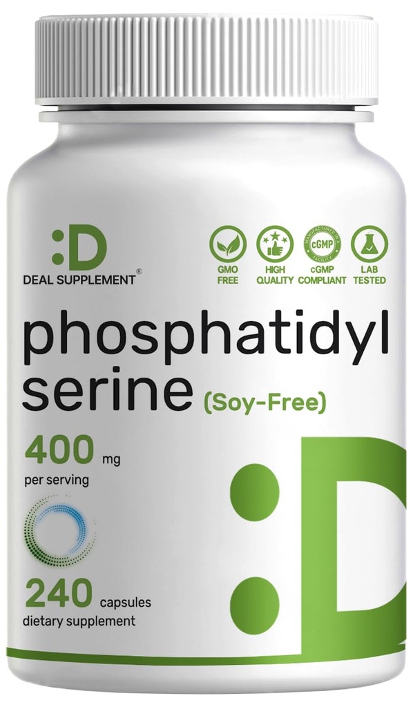 Phosphatidylserina Supplement, 400mg Servindo, 240 Cápsulas – Soy livre girassol Lecitina Fonte
