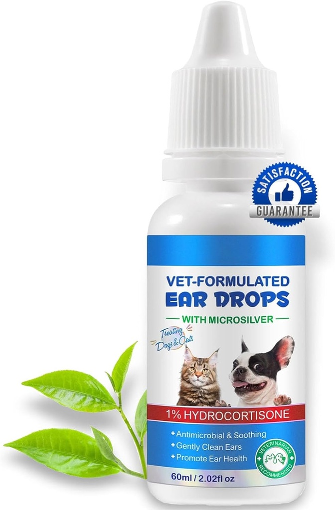 Gotas de ouvido para gatos e cães-cachorros Infecção de ouvido Medicação-ácaro Tratamento-Cão Levedo calmante Limpeza com 1% de hidrocortisona-Clean Pet Earwax-Mild e eficaz-60ml