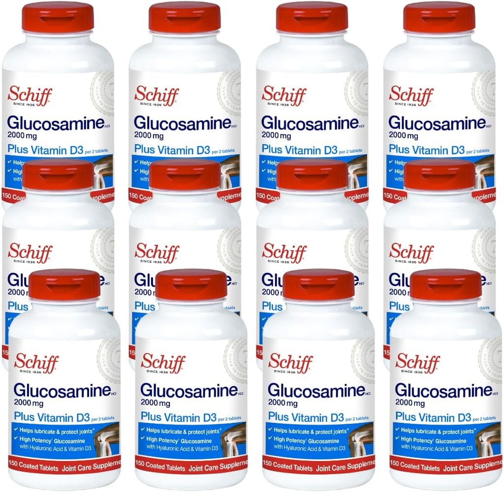 Schiff Glucosamina 2000mg com ácido hialurônico suplemento conjunto, 150 ct (Pacote de 12)