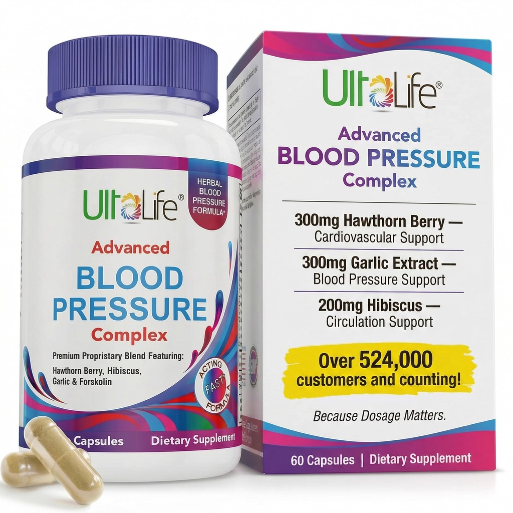 ULTALIFE Suplementos de Pressão Arterial - Complexo de Suplemento de Pressão Arterial - Hawthorn Berry, Hibiscus, Alho, Forskolin - 14 Vitaminas & Herbs, 30 dias de fornecimento em cápsulas vegetativas