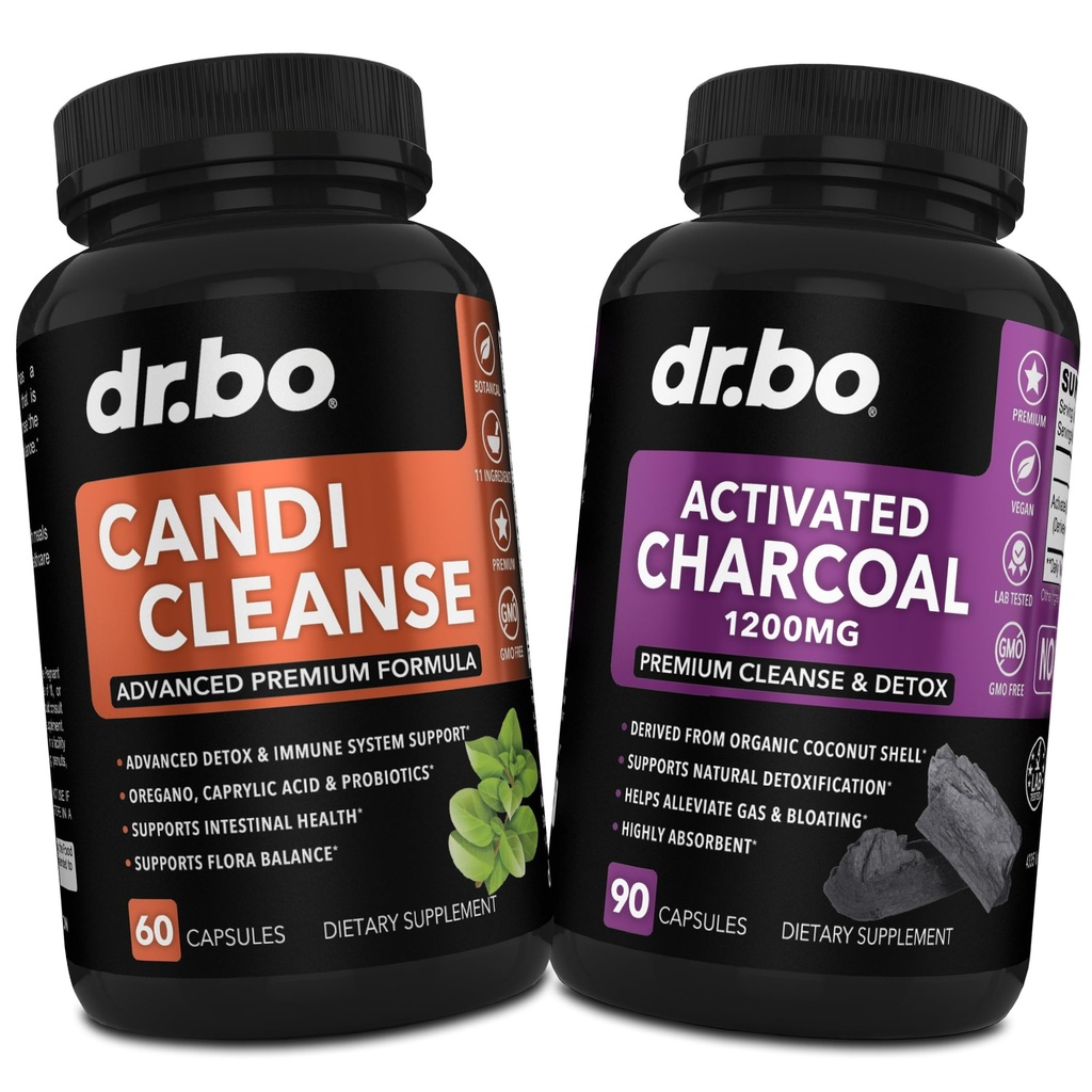Charcoal ativado & Candi Cleanse Suporte - Pílulas de carvão de coco orgânico e pílulas anti-overgrowth para estômago Gás e inchaço para homens Mulheres Crianças - Orégano Oral Herbal & Cápsulas de Ácido Caprílico