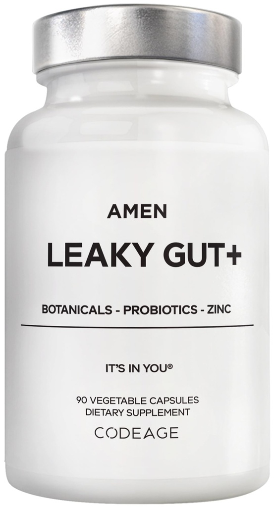 Amen Leaky Gut Supplement - Fórmula avançada com L biodisponível Glutamina, Zinco, Alcaçuz, DGL Alcaçuz Root - Marshmallow Root - Probióticos & Fermented Prebióticos - Vegan, Não-GMO - 90 Cápsulas