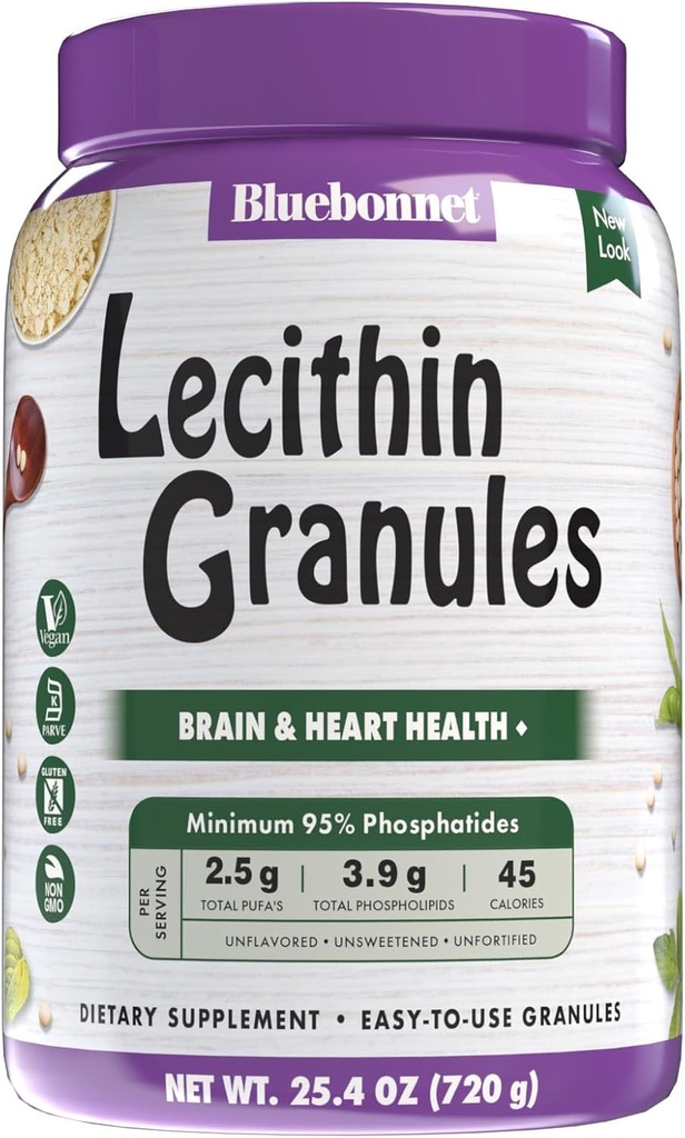 Bluebonnet Nutrição Super Terra Granulas de lecitina, Derivado de soja não-GMO, Sem glúten, Não-GMO, Vegan, Kosher certificado, Sem açúcar adicionado, 25.4 oz, 96 Servings