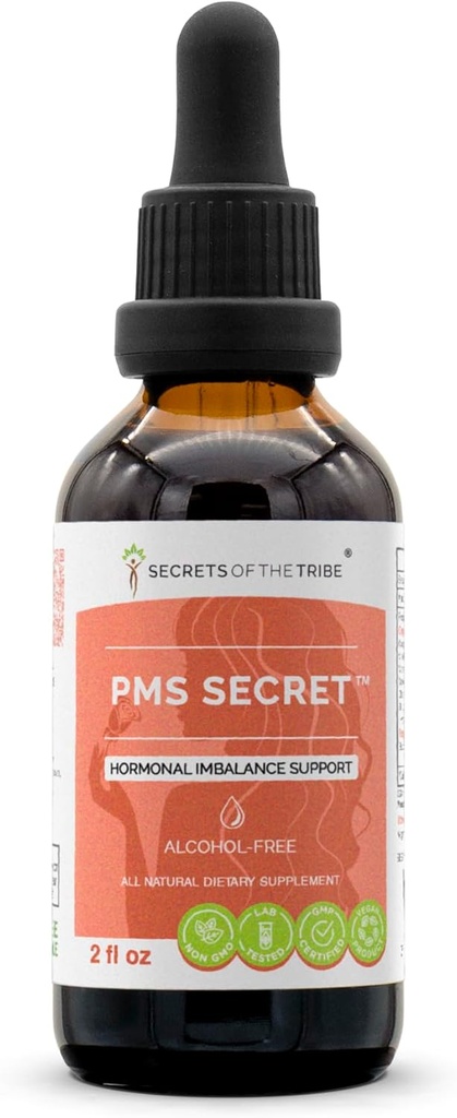 PMS Secret Alcohol-Free, Glicerite Black Cohosh, Cramp, Vitex, Valerian, Dandelion, Camomila, St. John's Wort. Suporte de equilíbrio hormonal de extrato de ervas 2 OZ