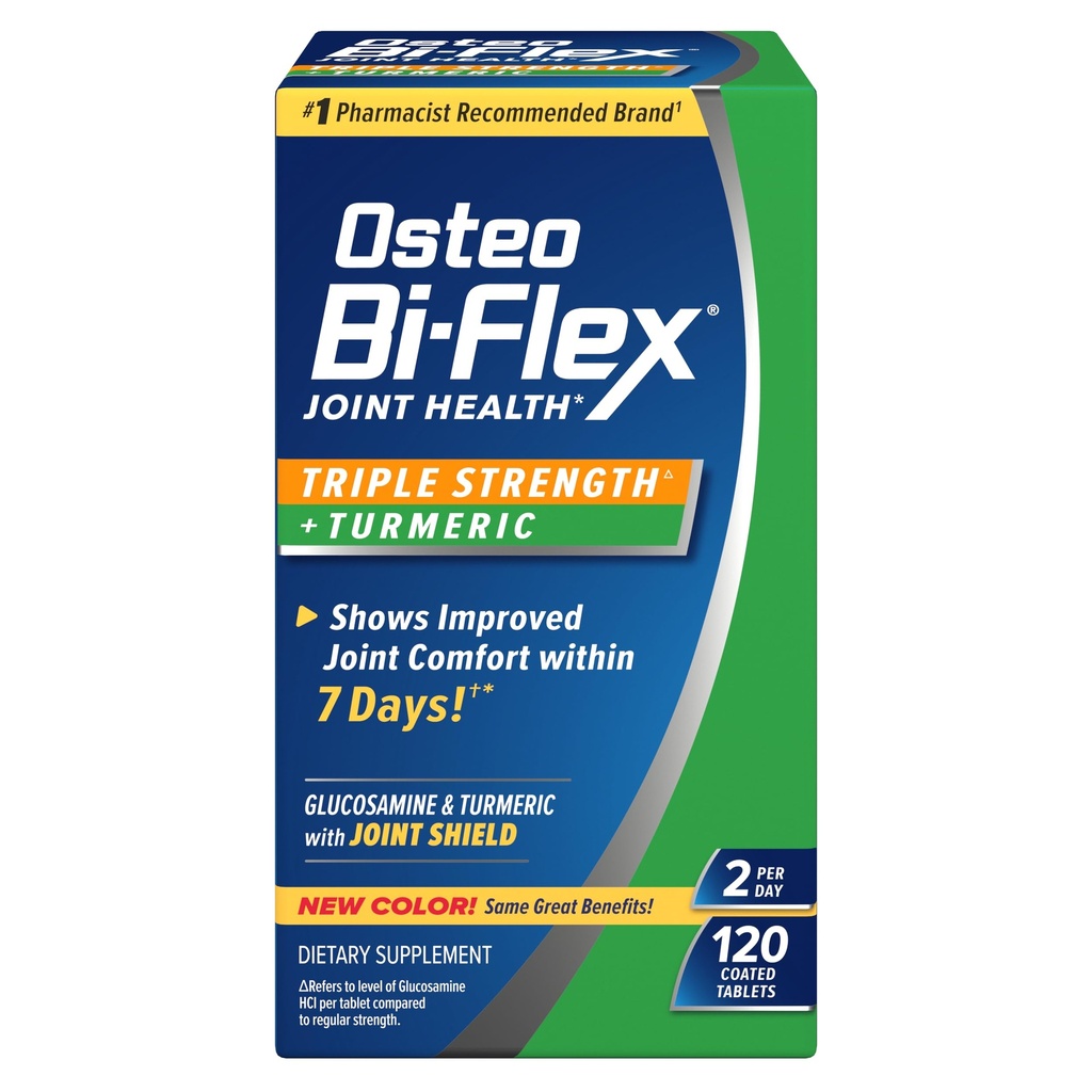 Osteo Bi-Flex Glucosamina Tripla Força Plus Suplemento Cúrmico com Curcumina para Apoio Conjunto e Gama de Movimento, Fornecimento de 60 dias, 120 comprimidos revestidos, Suplementos Nutricionais em Saúde Comum