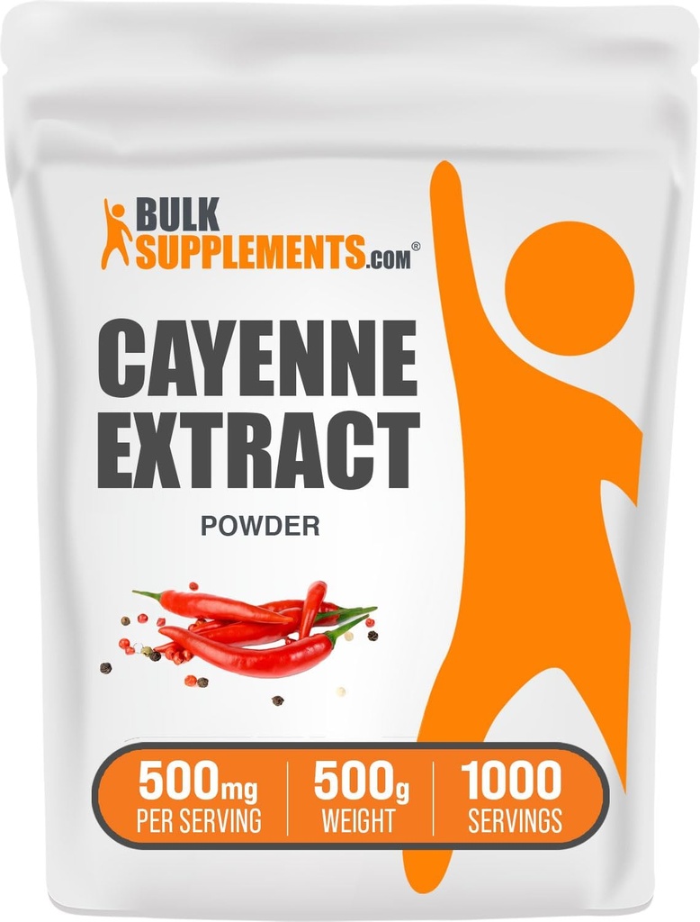 BulkSuplements.com Cayenne Pepper Extract Powder - Capsaicin Supplement, Capsicum Extract - 500mg de Cayenne Extract por serviço, Cayenne Supplement - Gluten Free (500 Grams - 1,1 lbs)