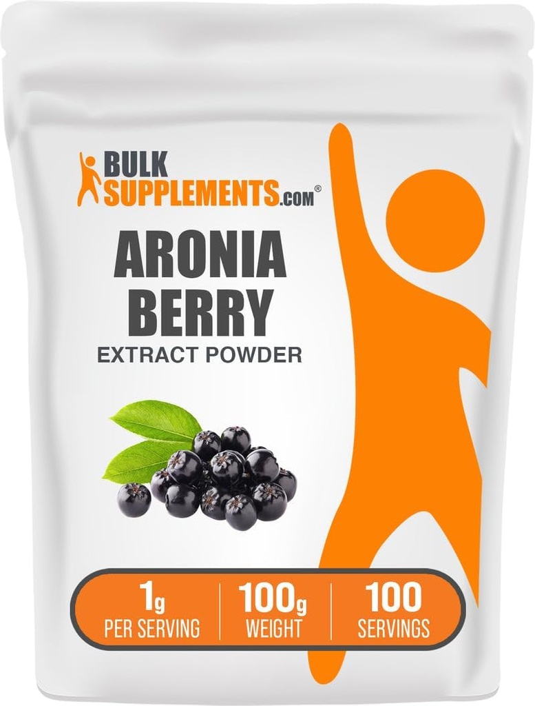 BulkSuplements.com Aronia Extract Powder - Aronia Berry Extract, Chokeberry Supplement - Gluten Free, 1g por serviço, 100g (3,5 onças) (Pack of 1)