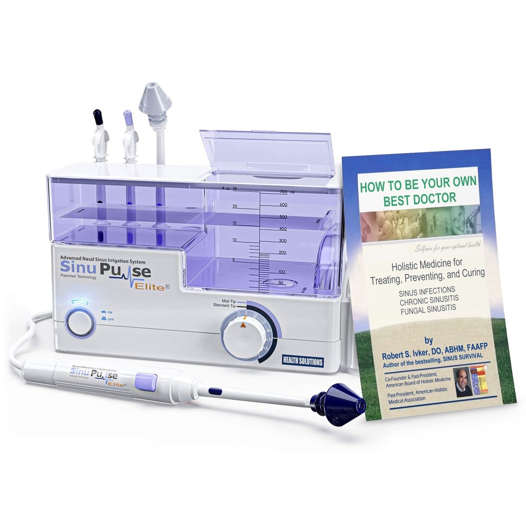 SinuPulse Elite Sistema avançado de irrigação nasal, Pulsando alívio de congestionamento nasal e máquina de lavagem sinusal, mais eficaz do que Neti Pot, pulverização nasal ou garrafa de lavagem nasal, com 30 pacotes SinuAir