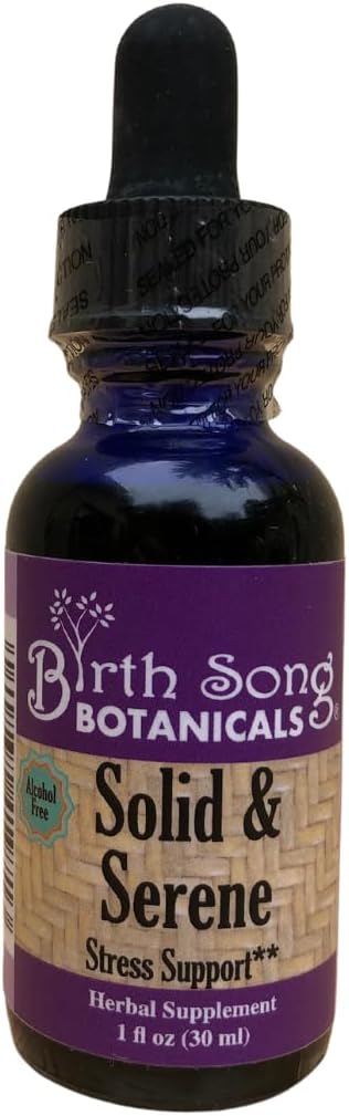 Canção de nascimento Botânicas Solid & Sereno Herbal Stress and Mood Support Tintura – Camomila, Passionflower, Valerian Liquid Drops para suporte de estresse – Não-Habit formando Suplemento Natural