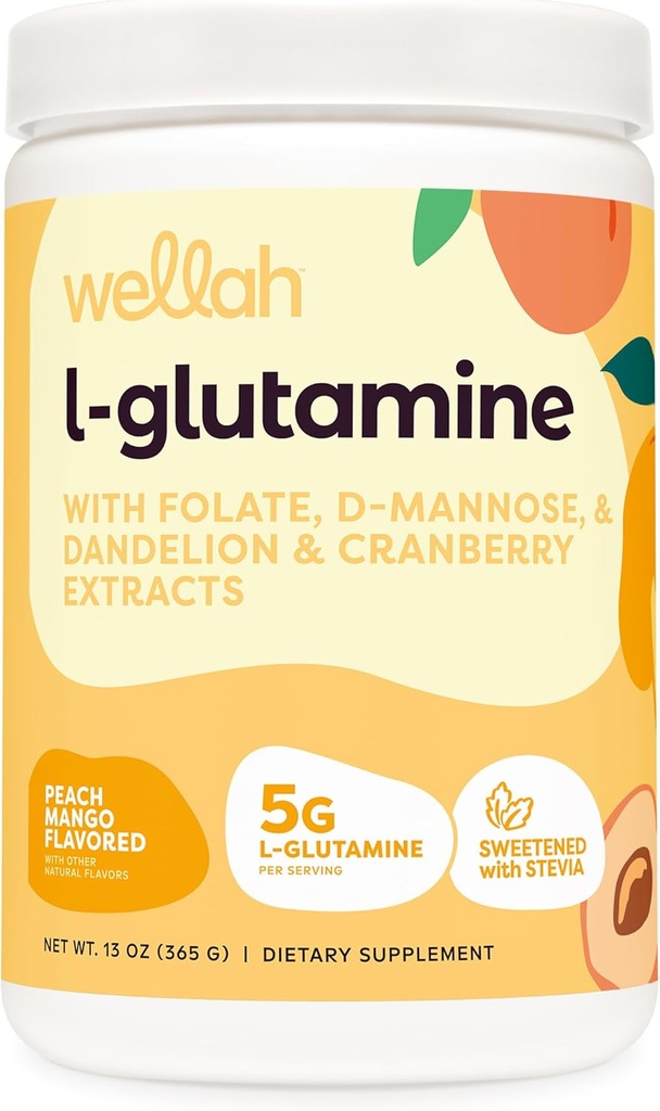 Wellah L-Glutamina Peach Mango (50 Servings) - 5g L-Glutamina por serviço, Adoçado com Stevia