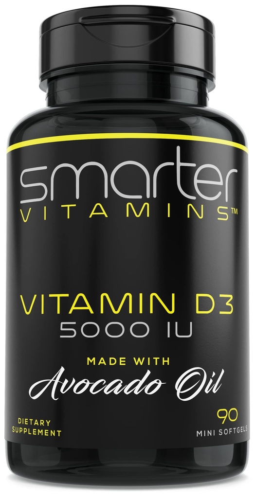Vitamina D3 5000 UI mais inteligente em óleo de abacate 125mcg - 90 Mini Softgels