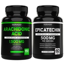 Ácido Araquidônico (150 Cápsulas) - Suplemento muscular e de força para massa muscular e recuperação para homens e mulheres e Epicatechin Extract (60 Cápsulas) Suporta bomba muscular magra e ganhos - Não-GMO & Vegan