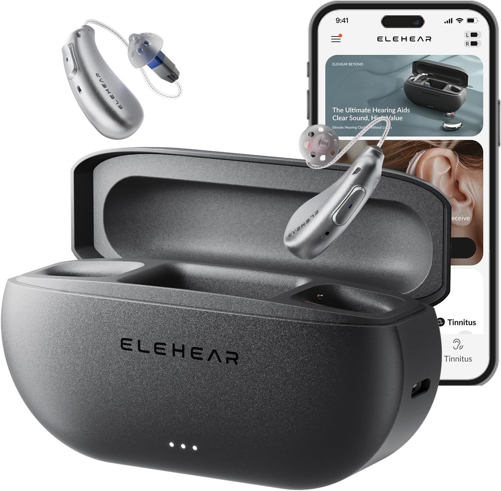 Aparelhos auditivos ELEHEAR-Beyond OTC, AI Powered Speech Enhancement e Tinnitus Masking, Qualidade de Som Superior, Conectividade com dispositivos iOS ou Android via Bluetooth 5.3, para idosos e adultos