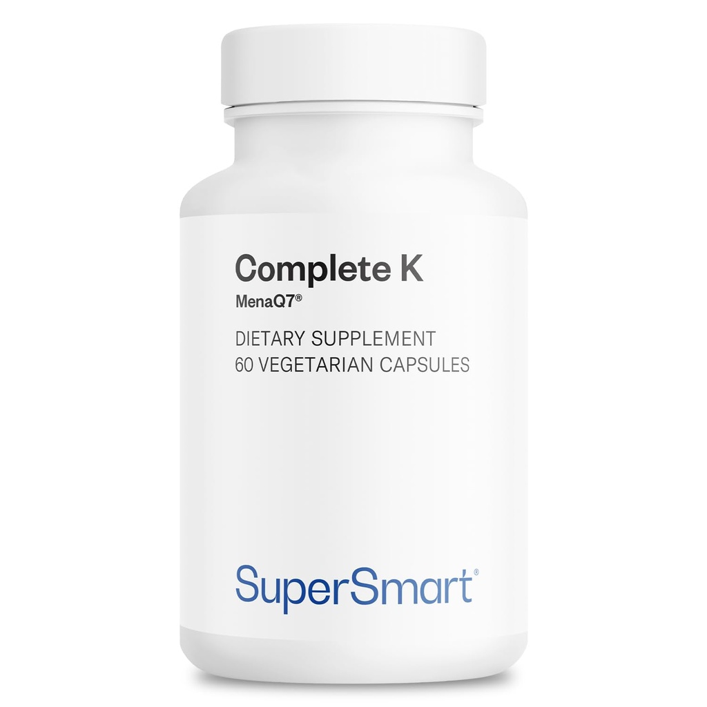 Super inteligente - Completo K - com K1, K2 (MK4 + MK7) - Espectro completo Suplemento de vitamina K - 60 cápsulas vegetarianas