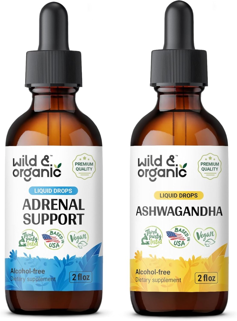 Suporte Adrenal Selvagem e Orgânico Tintura 2 fl oz & Ashwagandha Tintura 2 fl oz