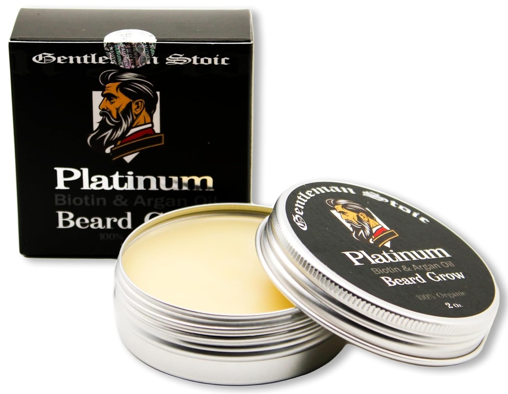 Platinum beard grow– Balsa de barba natural para homens - Bálsamo melhorado biotina com Argan & Vitamina E Infundida licença em condicionador de barba para homens – Especiaria de baunilha (2 oz – pacote de 1)