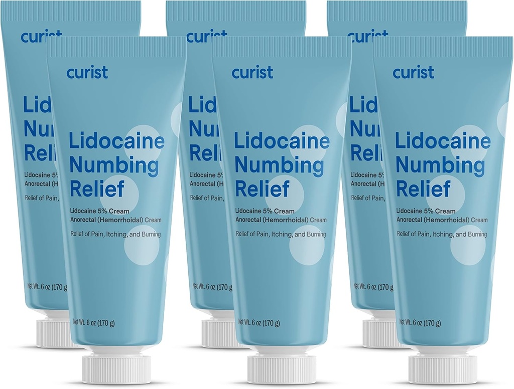 Curista 5% creme de lidocaína creme tópico da dor - (6 oz tubo, pacote de 6) tubo XL - Dormência rápida e eficaz com 5% Lidocaína creme de numbling (6 oz pacote - 36 oz Total)