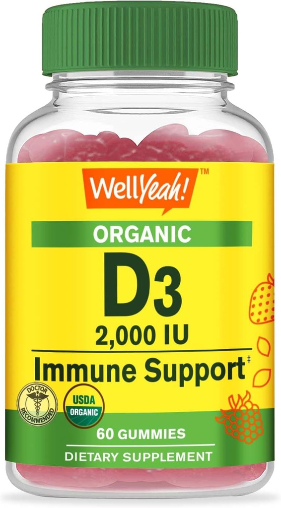 BemSim Vitamina Orgânica D3 2.000 UI (50 mcg) chicletes - Suporta osso, força muscular e imunidade - Não-GMO, sem glúten - USDA Orgânico - sabores naturais - 60 chicletes