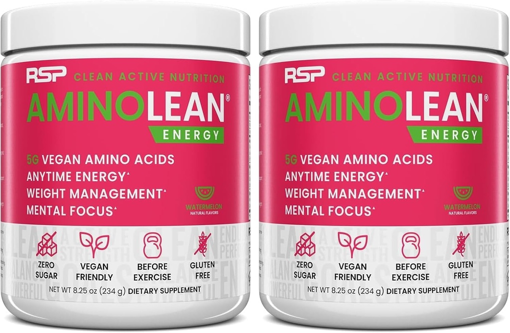 RSP NUTRITION AminoLean pré-treino em pó, Energia Amino & Gestão de Peso com BCAA Aminoácidos e Cafeína Natural, Pré-treino Boost para homens e mulheres, 30 Serv (Pacote de 2)