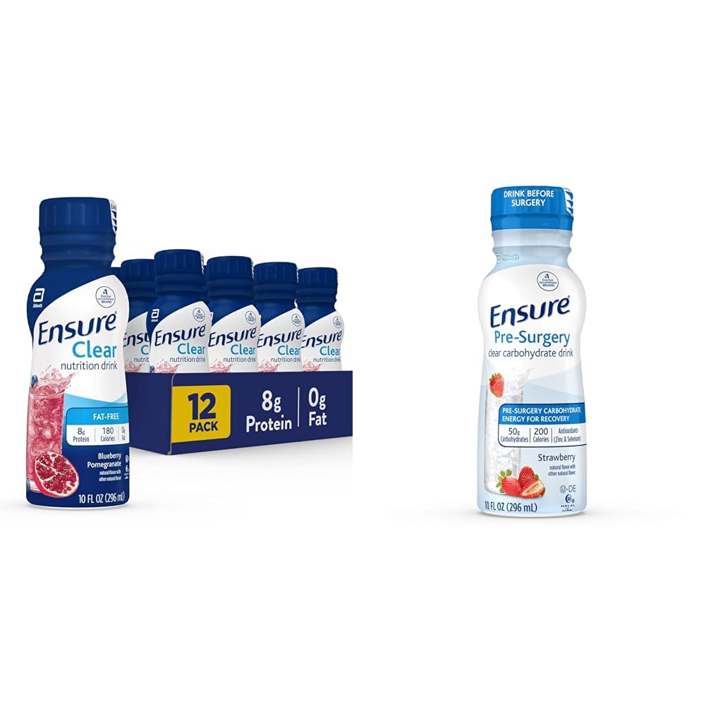 Garanta líquido claro Nutrition Drink, 0g de gordura, 8g de proteína, romã de mirtilo e garantir pré-cirurgia, clara bebida carboidratada, morango, 10 Fl Oz (Pacote de 4)