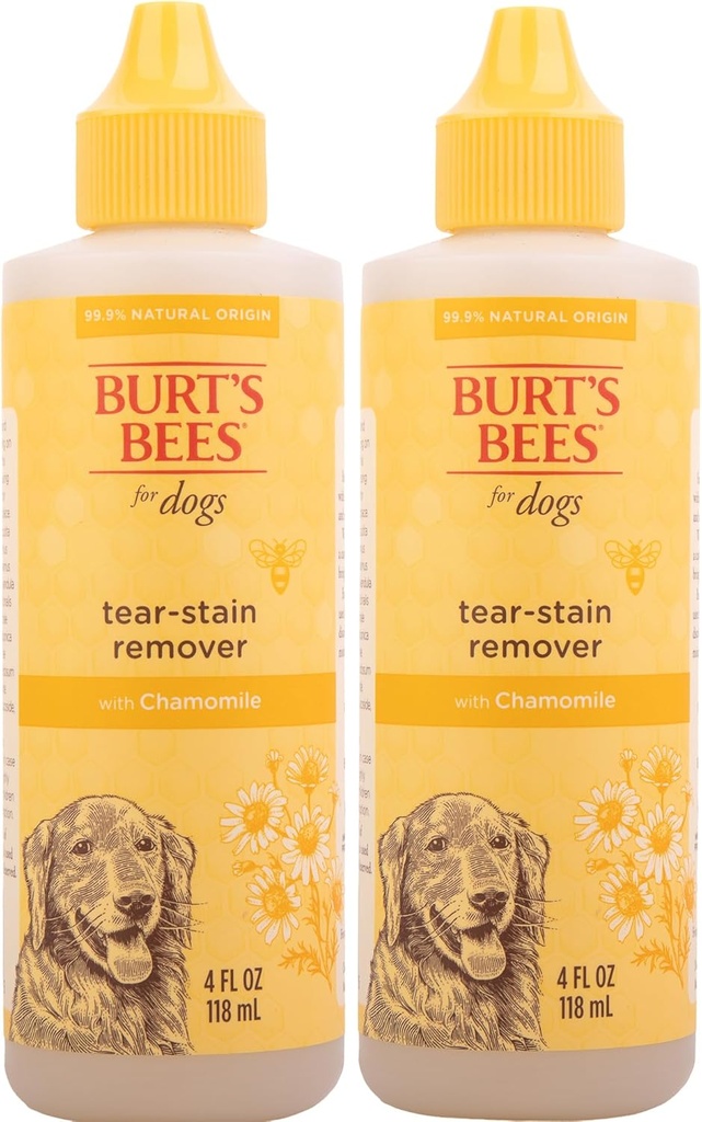 Burt's Bees for Pets Tear Stain Remover para cães com camomila - Cachorrinho & Dog Tear Stain Remover - Cruelty Free, Formulado Sem Sulfatos e Parabenos, pH Equilibrado para cães, 4 Onças - 2 Pacote
