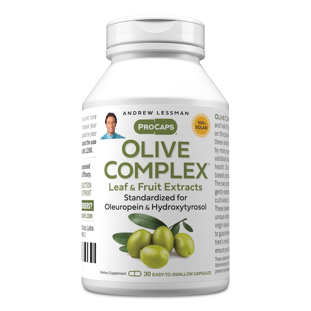 ANDREW LESSMAN Olive Complex - 30 Cápsulas - Extratos de Folha e Fruta. Padronizado para Oleuropeína e Hidroxitirosol para apoiar a saúde cardiovascular e imunológica. Cápsulas Fácil de Engolir Pequenas